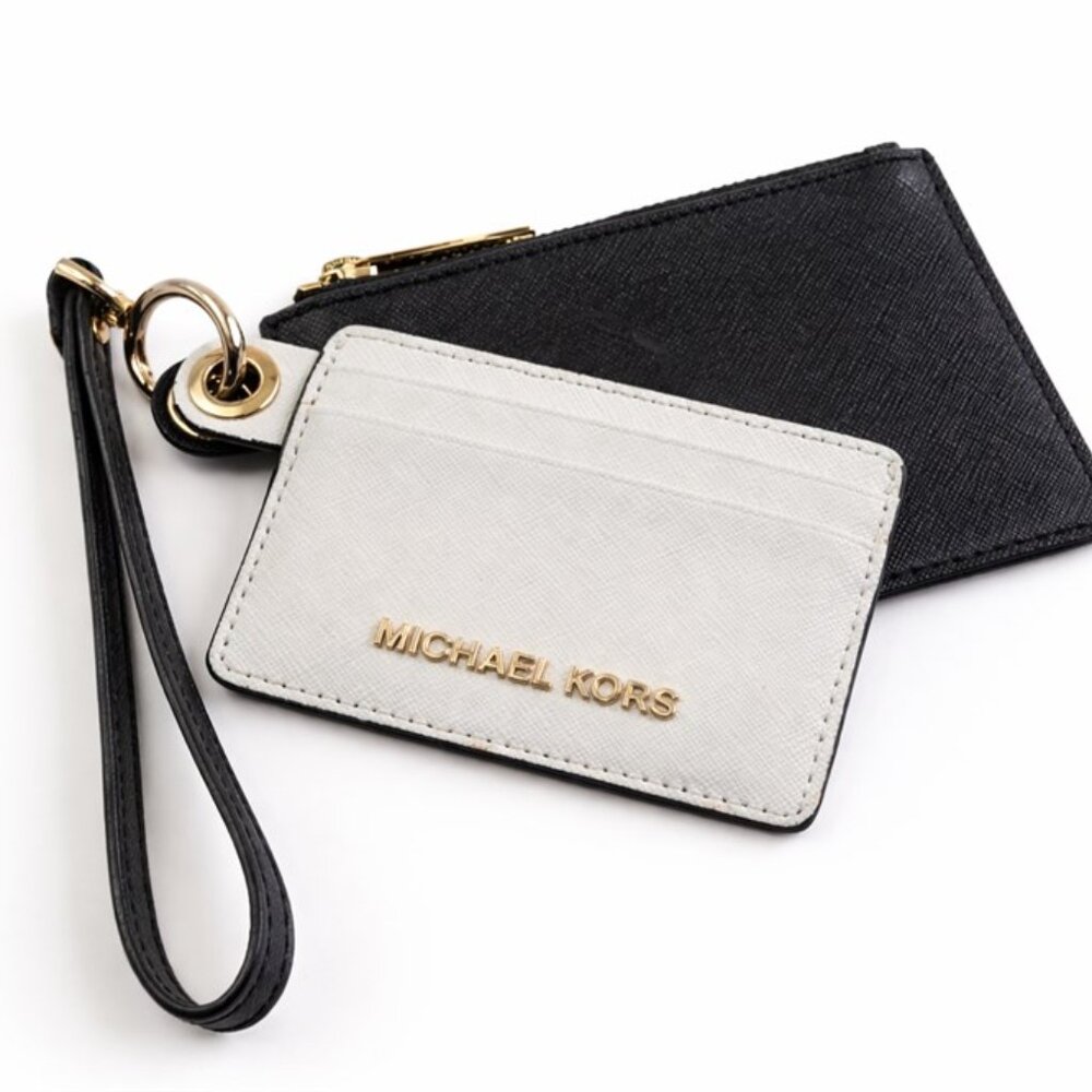 Michael Kors Saffiano Leather Card Holder & Coin Pouch Set [4652] (5"x3.5 & 4x3)